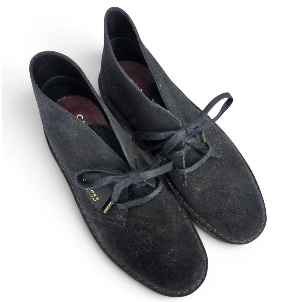 Clarks Originals Desert Coal Boot Black Suede Chukka Mens 8 Classic Crepe Casual